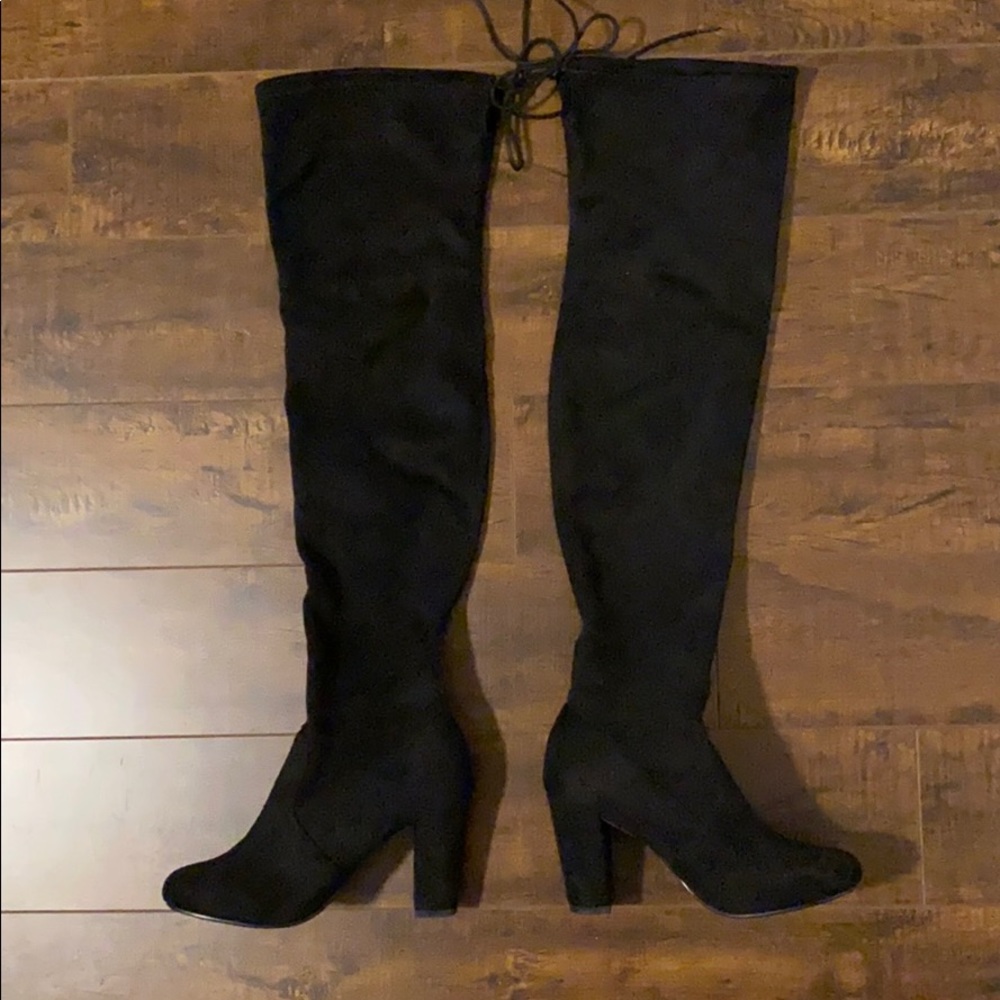 Black over the knee faux suede boots